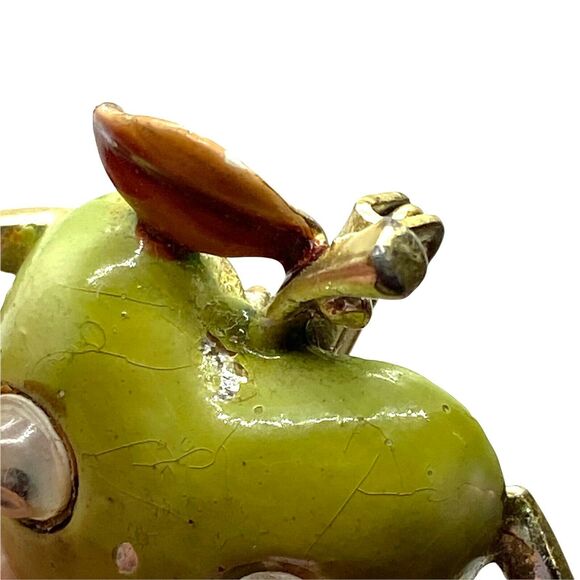 Googley Eye Green Apple Jewelry Brooch Pin Vintage 1950s Womens Gold Tone - Picture 5 of 15